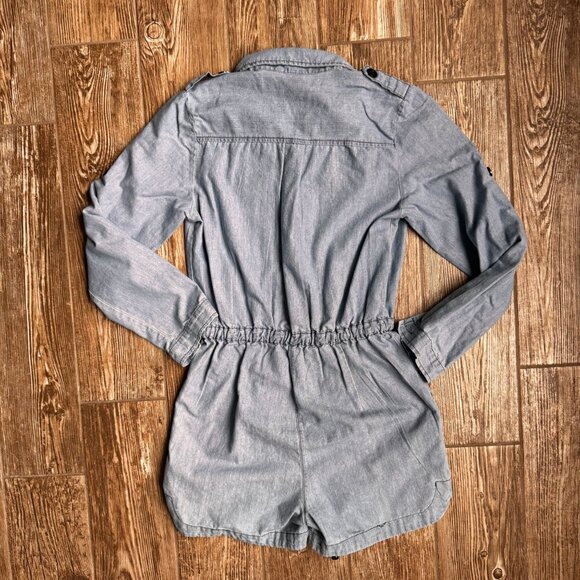 Vtg Denim Long Sleeve Romper Womens XS Button Drawstring Shorts Cowgirl Western - Picture 3 of 8